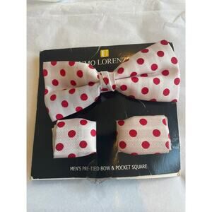 Unique Vintage Mens Bow Tie & Pocket Square Red Polka Dot